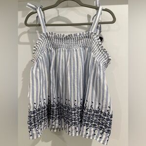 Smocked Tie Tank with Floral Embroidery